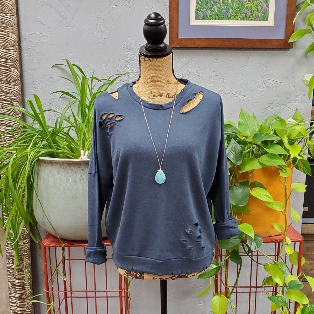 Distressed Long Sleeve Top